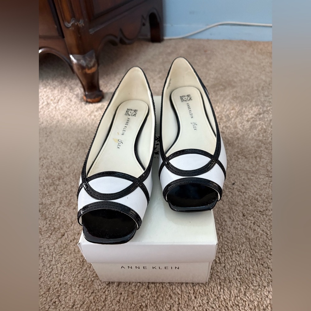 Anne Klein Black and White Peep Toe Heels